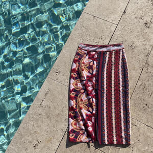 Anthropologie Maeve Colorful Print Midi Skirt Vacation Small